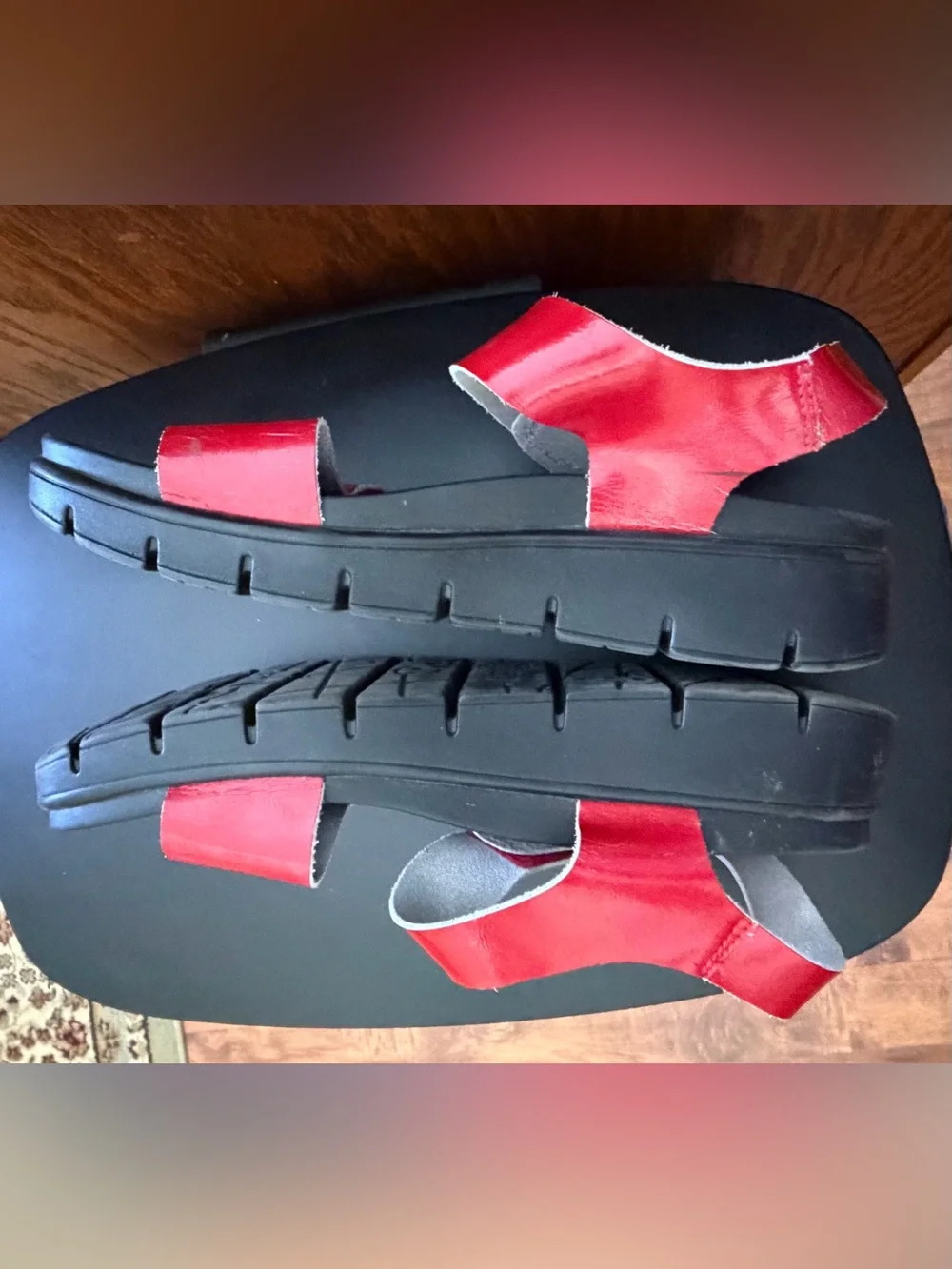 Alegria Red Velcro Slide Sandals